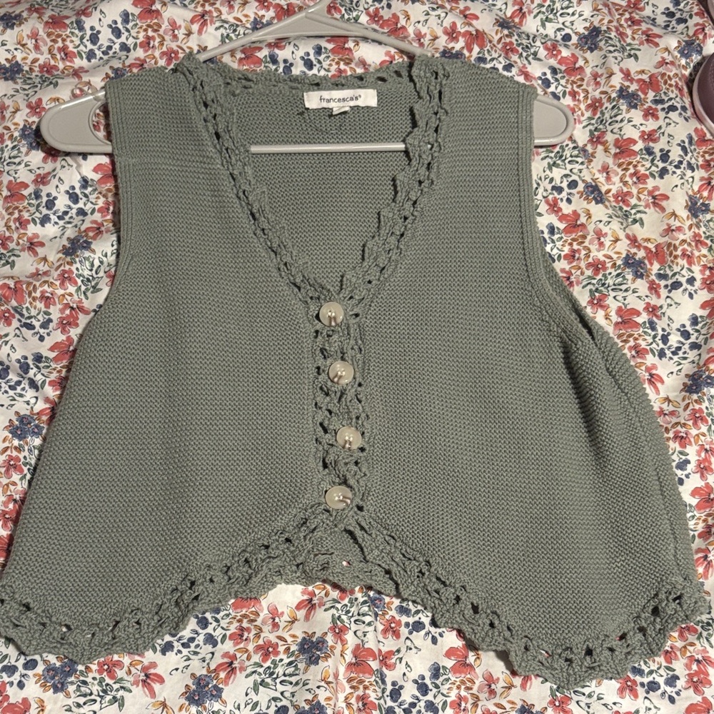 Francesca's Collections Green Knit Tank Top